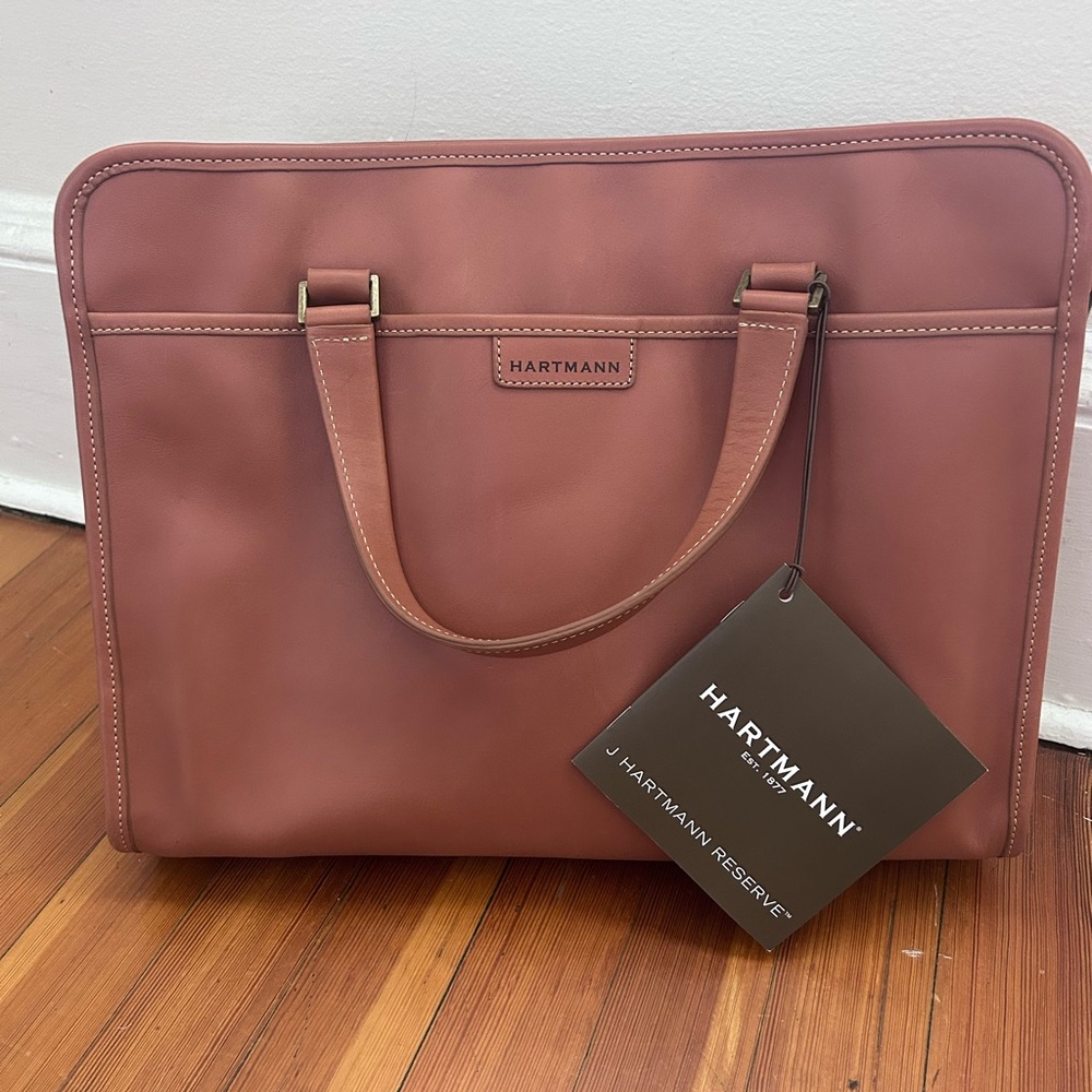 Hartman Natural Tan Leather Attache Briefcase Bag